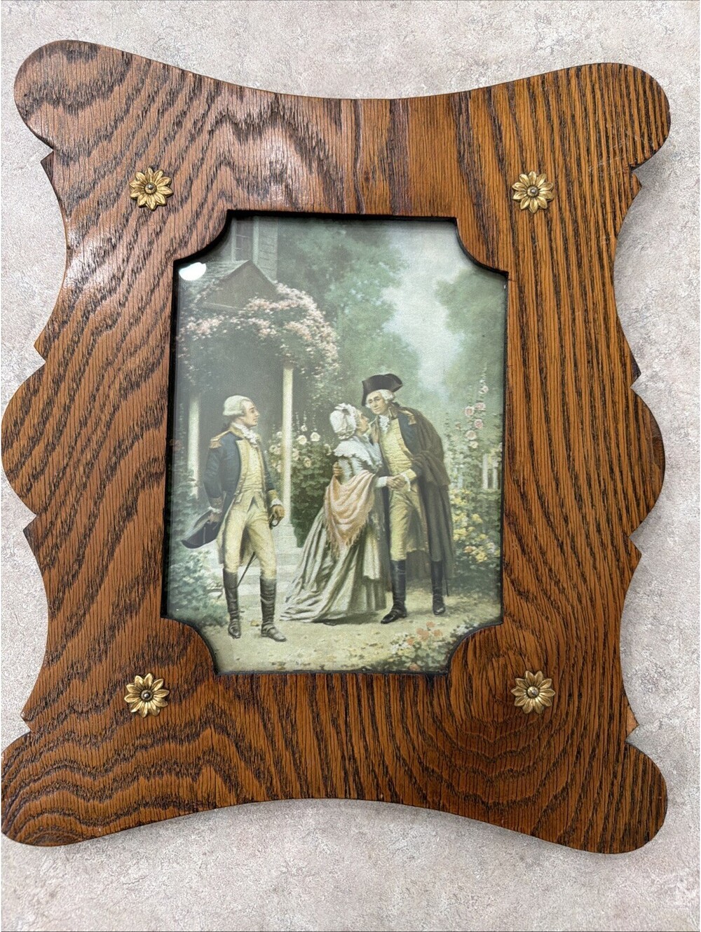 Vtg George Washington Print Tiger Oak Wood Picture Frame 11x13” Revolution